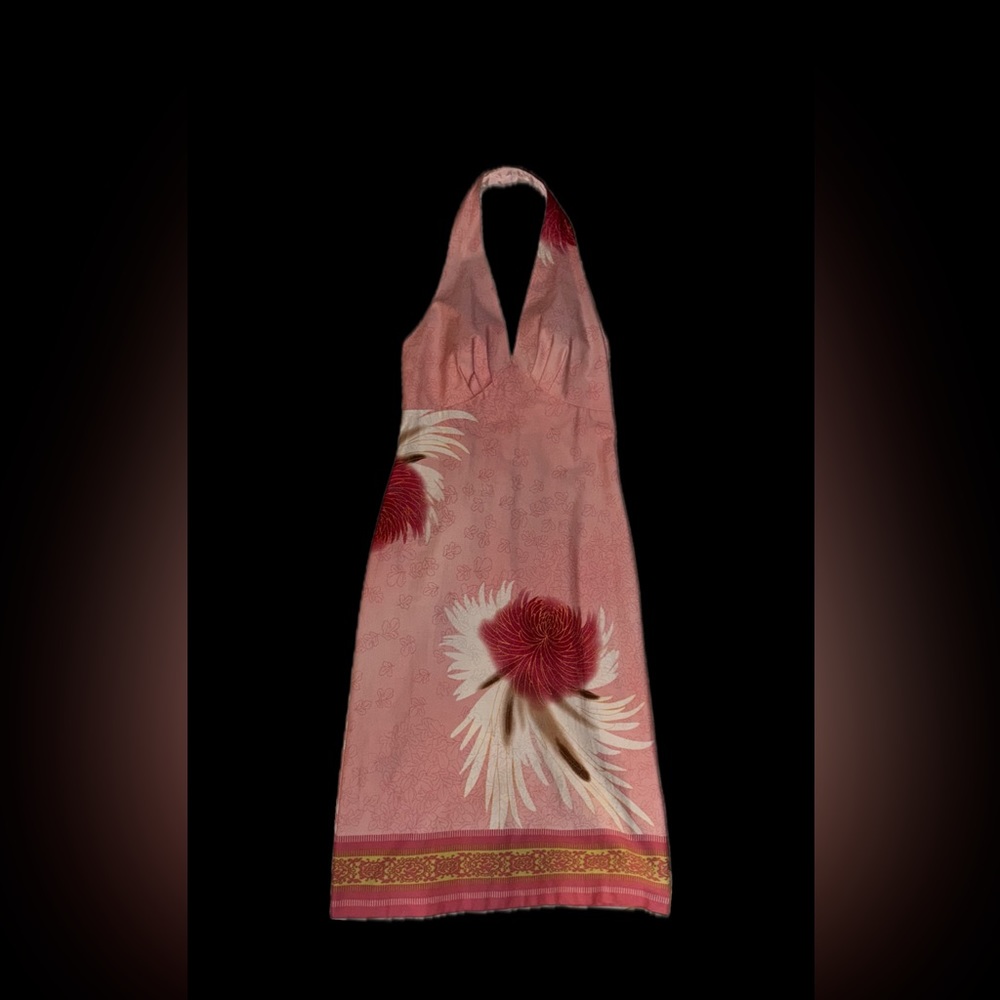 beth bowley pink floral 90s halter dress.